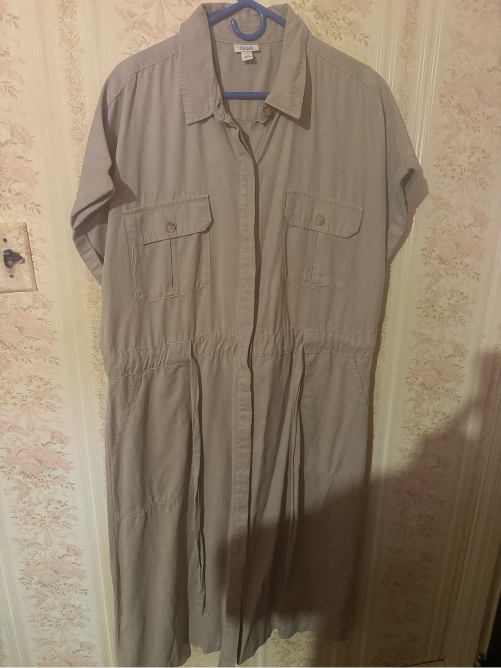 a.n.a Taupe Utility Midi Shirt Dress